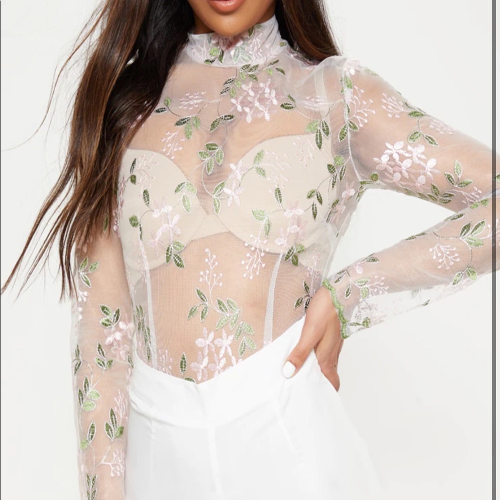 Sheer floral bodysuit